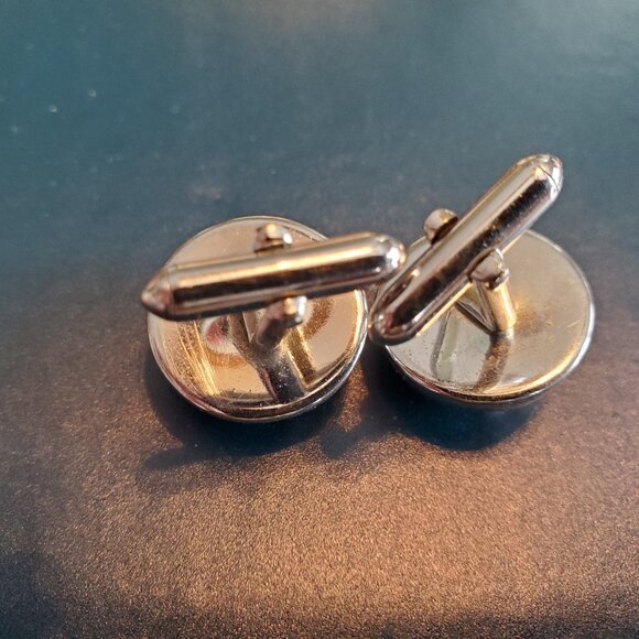 VTG Cufflinks & Tie Tack Signed Swank Black Hematite? Silver Tone Dome Faceted - Picture 4 of 7